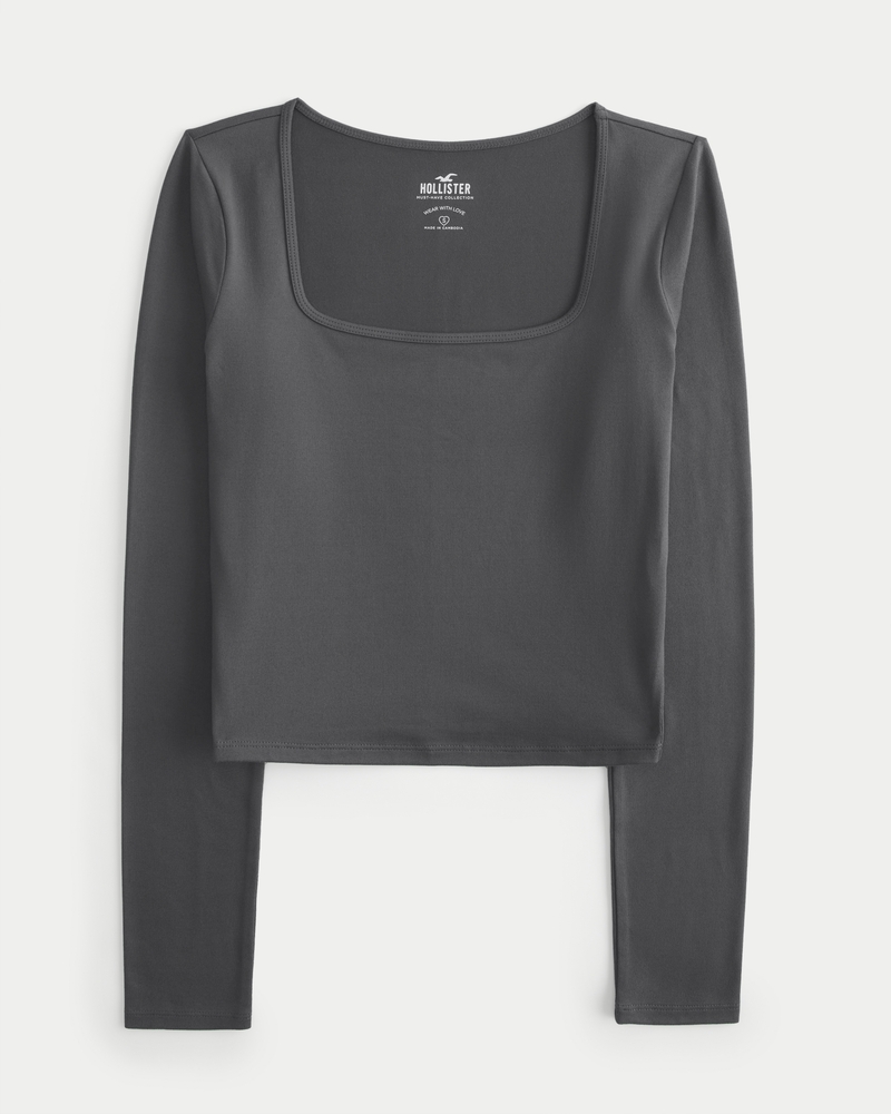 Long-Sleeve Seamless Fabric Square-Neck Top