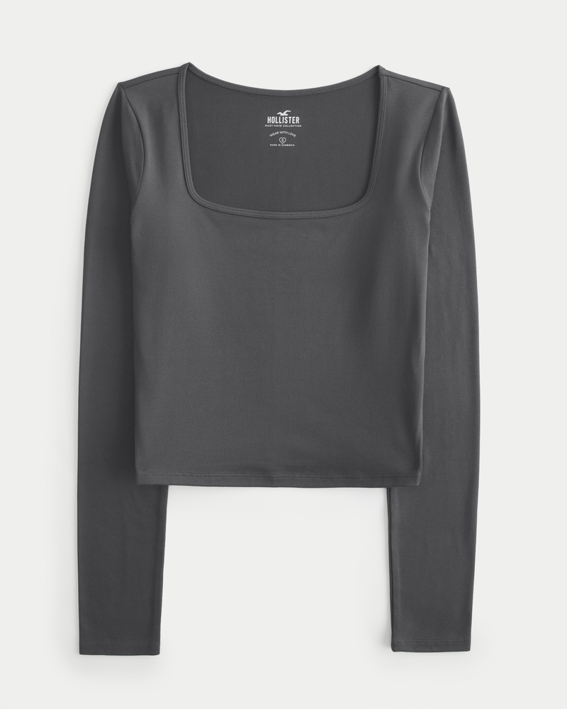 Women's Long-Sleeve Seamless Fabric Square-Neck Top | Women's