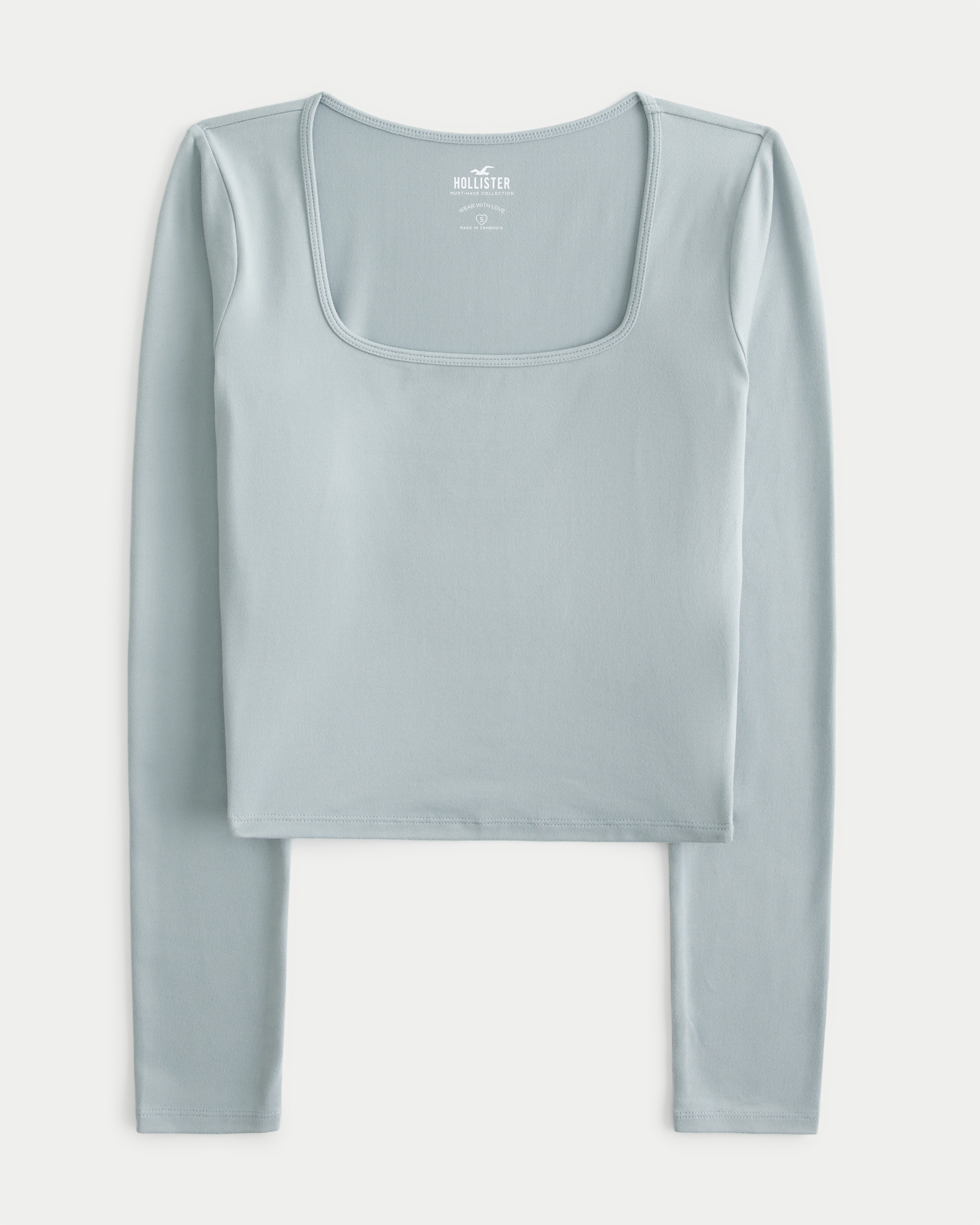 Long-Sleeve Soft Stretch Seamless Fabric Square-Neck Top