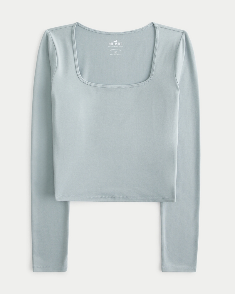 Women's Long-Sleeve Seamless Fabric Square-Neck Top