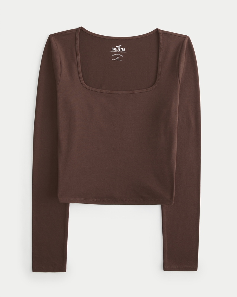 Long-Sleeve Seamless Fabric Square-Neck Top