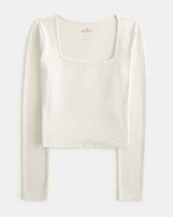 Full Sleeve Square Neck T-Shirt (White)