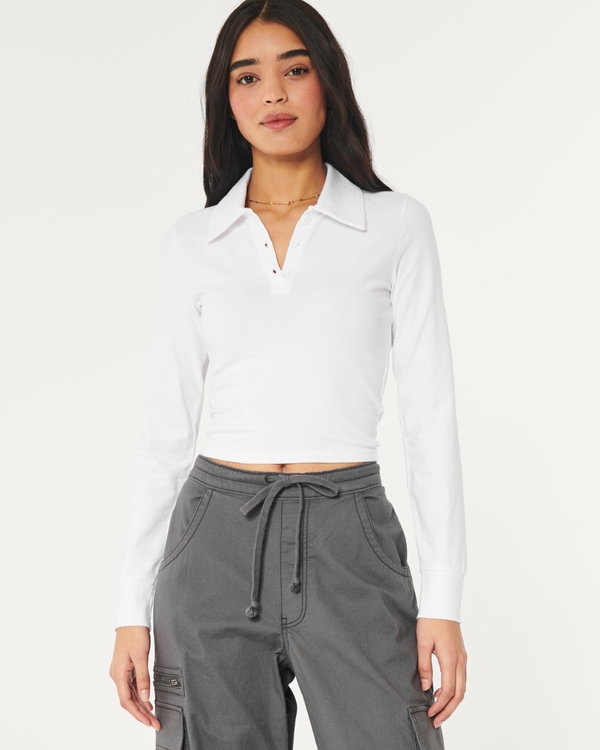 Hollister Henley Long Sleeve Top In White for Women