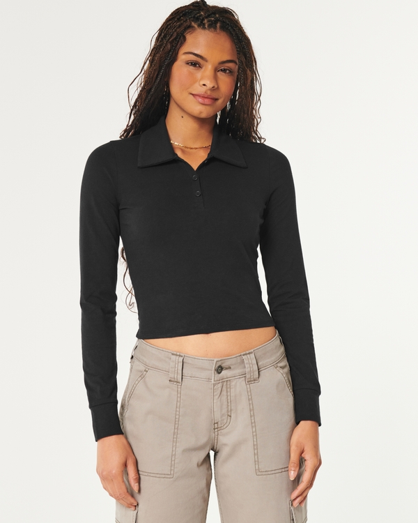 Hollister long sleeve lace up top in black