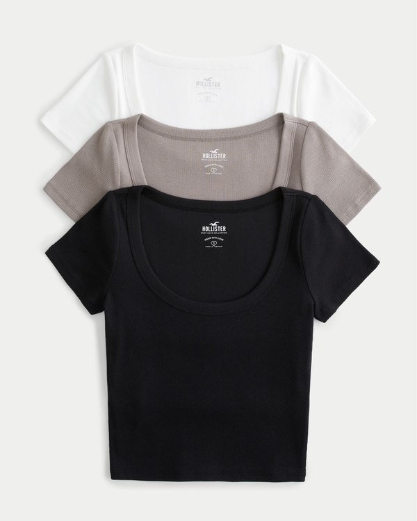 Women's Ribbed Baby Tee 3-Pack, Women's Tops