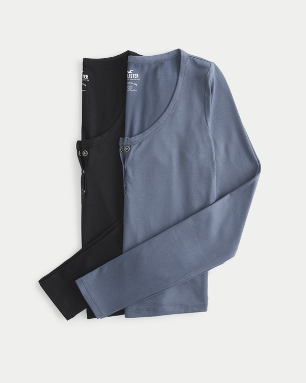 Seamless Fabric Henley 2-Pack, Black-blue view 1