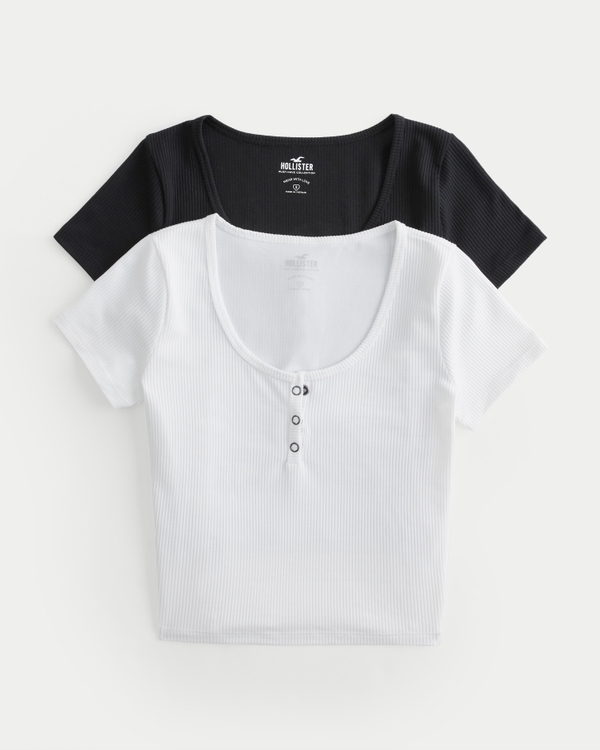 Hollister Short Sleeve Logo Crop Top In White for Women