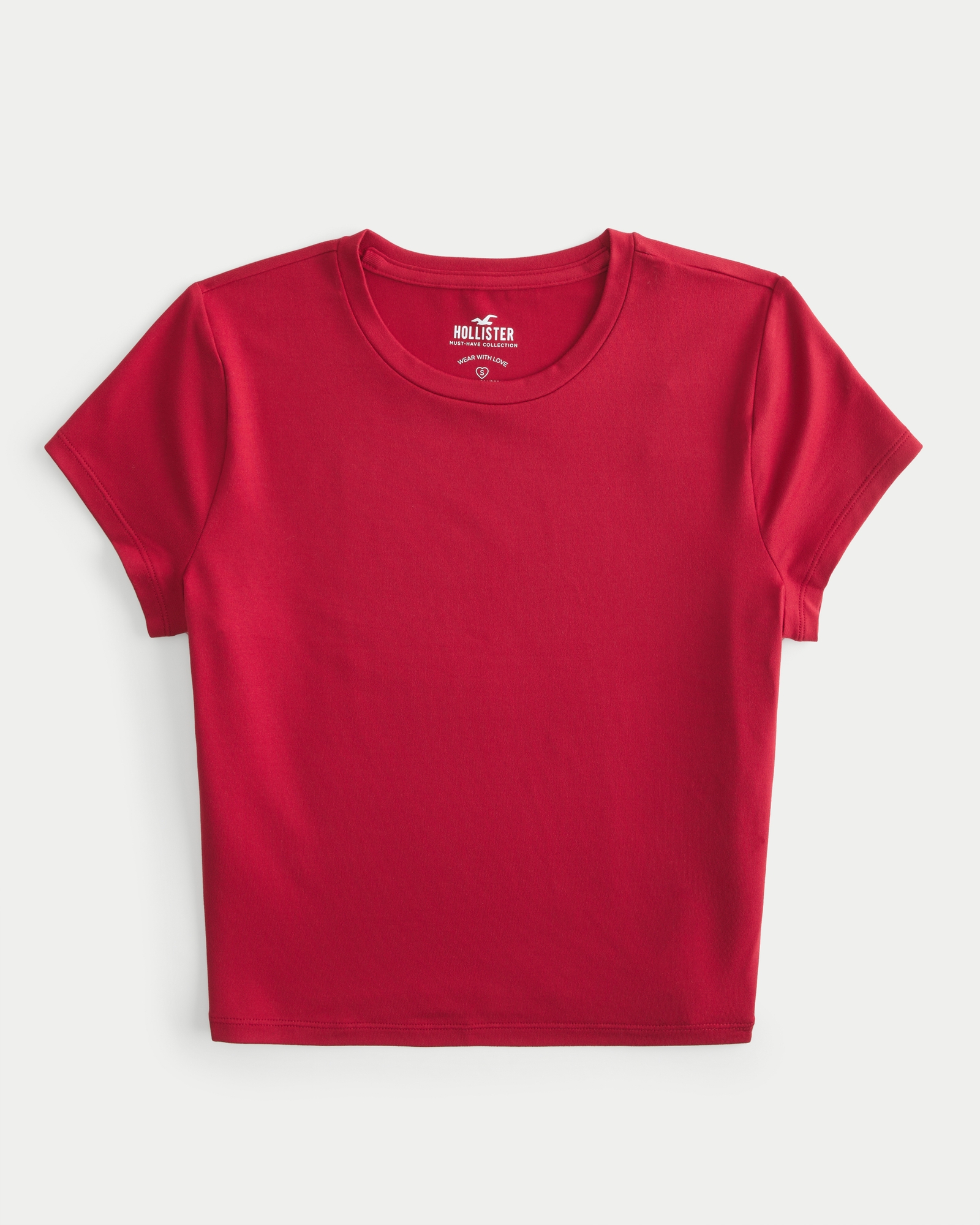 Hollister women RED Logo Graphic Easy Tee Slim T shirt Top Size Small
