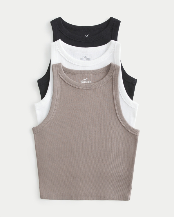 Ribbed High-Neck Tank 3-Pack