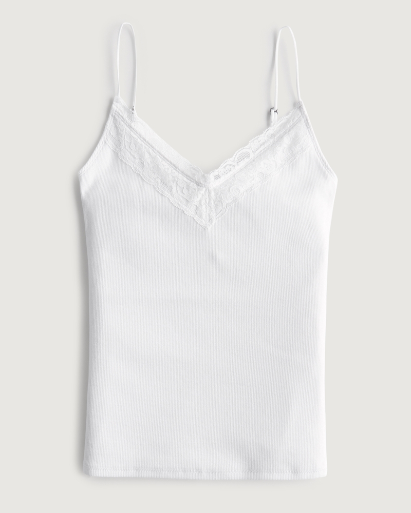 Women's Lace Trim Ribbed V-Neck Cami | Women's Tops | HollisterCo.com