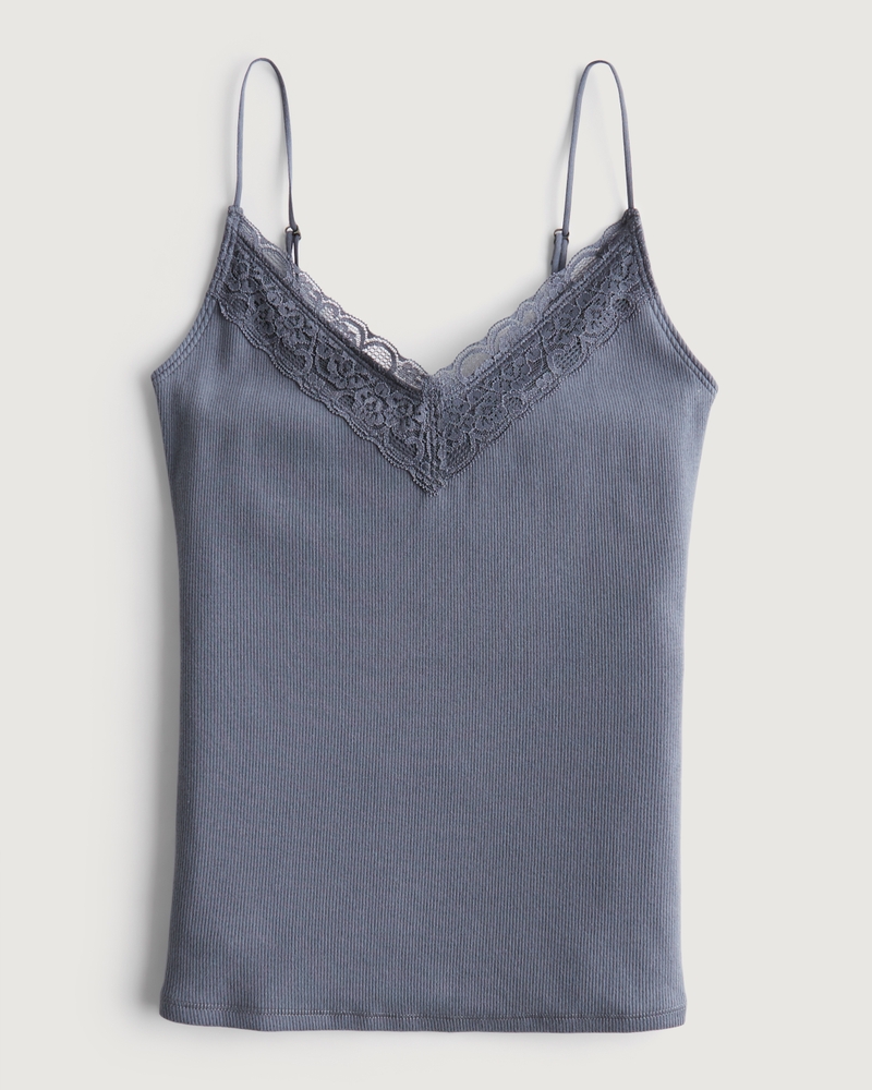 Women's Lace Trim Ribbed V-Neck Cami