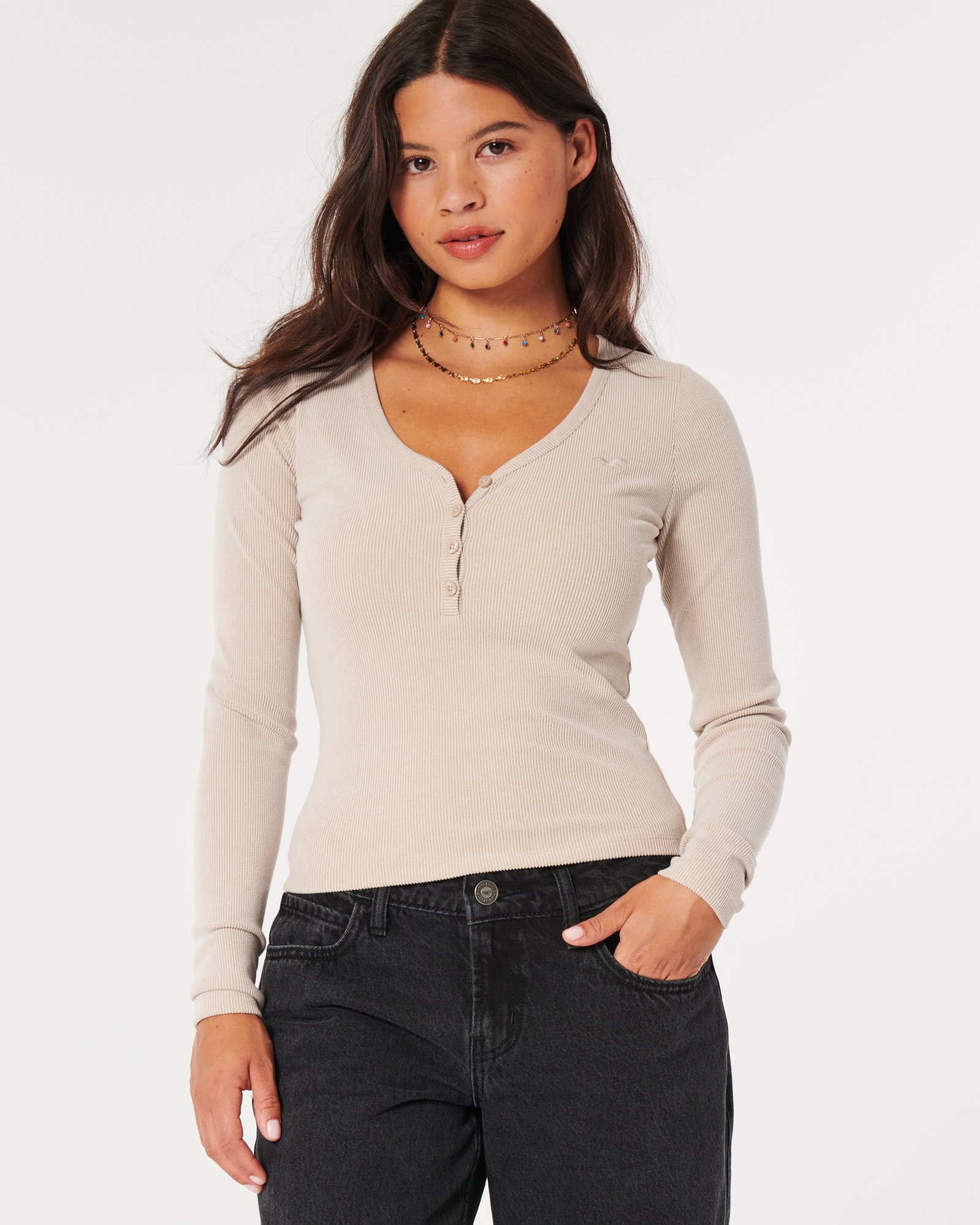 Buy Hollister Ribbed Seamless Fabric Henley Top 2024 Online