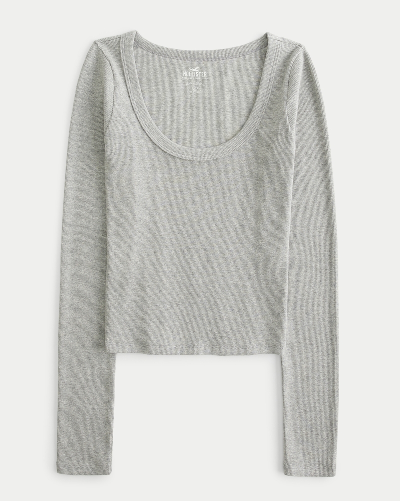 Women's LongSleeve Ribbed Scoop Baby Tee Women's Tops
