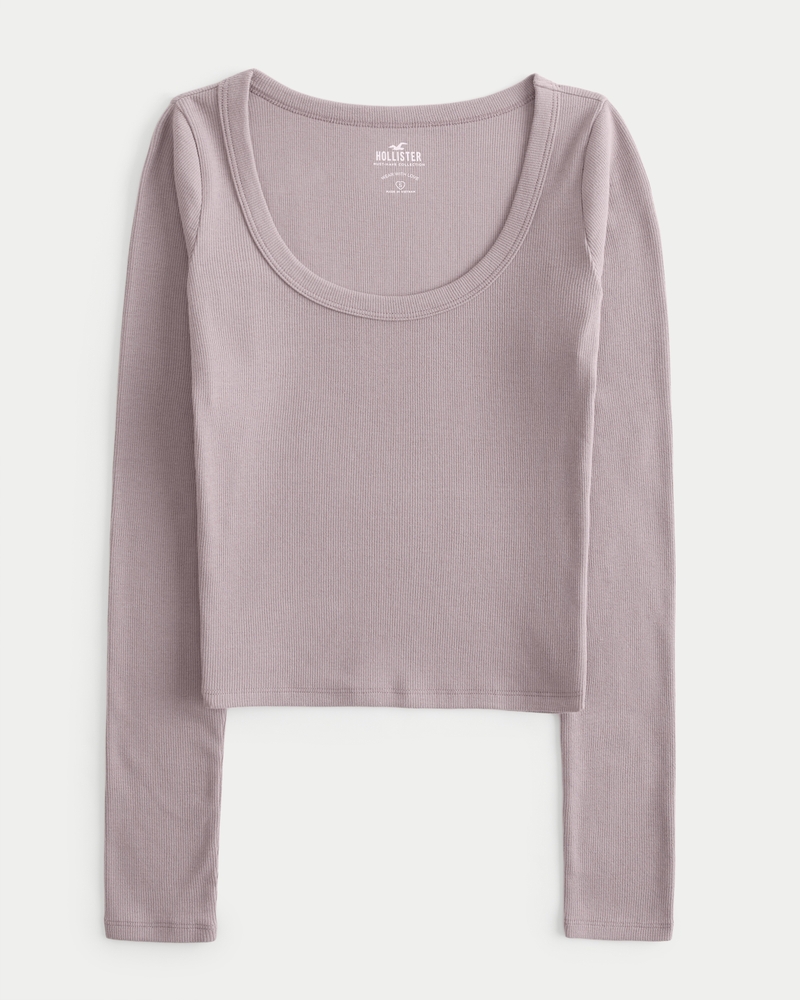Women's LongSleeve Ribbed Scoop Baby Tee Women's Tops