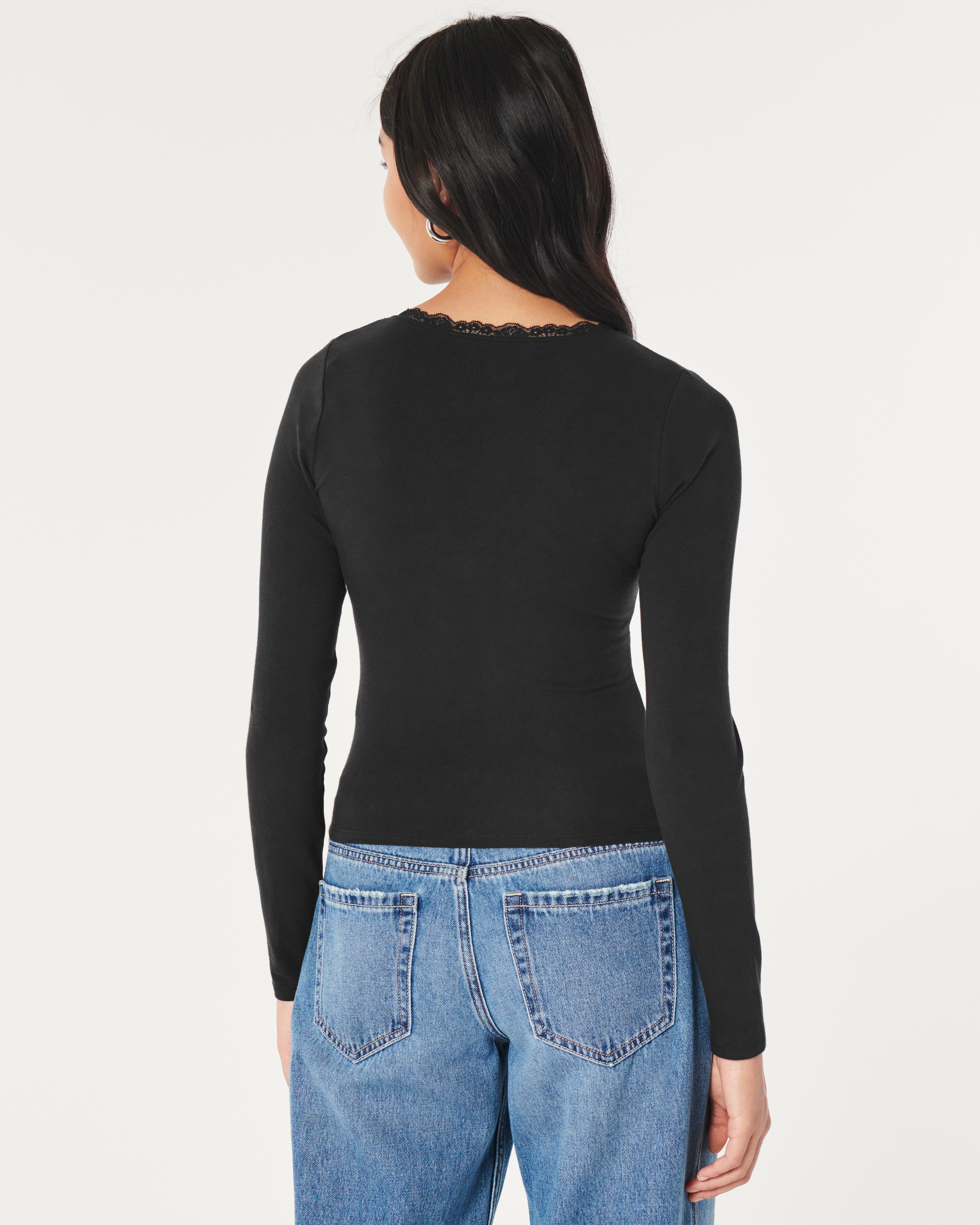 Hollister Co. LONG-SLEEVE LACE TRIM WRAP TOP - Long sleeved top