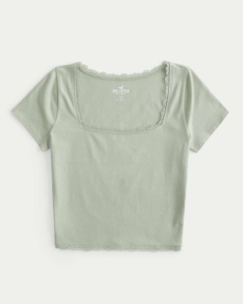 Hollister Lace Trim Square-Neck Baby Tee