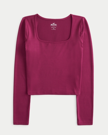Women's Seamless Fabric Long-Sleeve Square-Neck T-Shirt, Women's Hollister  Women's
