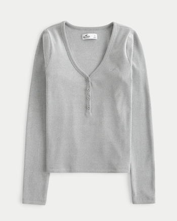 Women's Cozy Ribbed Seamless Fabric Henley | Women's Tops | HollisterCo.com