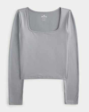 Women's Seamless Fabric Long-Sleeve Square-Neck T-Shirt