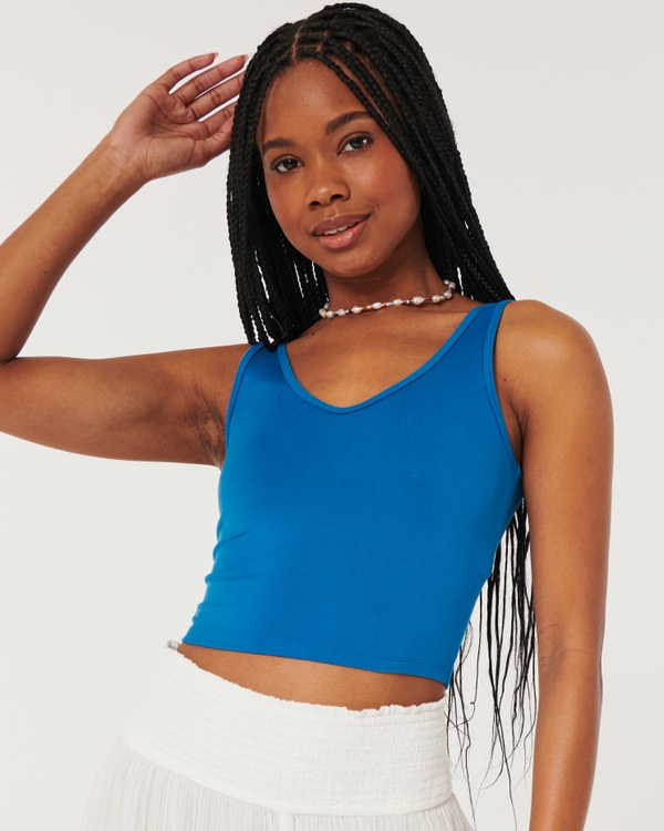 (Navy Blue)Women Tank Top Half High Neck Cropped Top Ruffles Sleeveless Crop