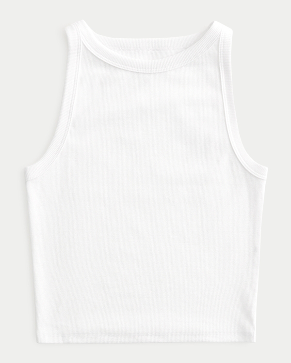 Ribbed High-Neck Tank, White