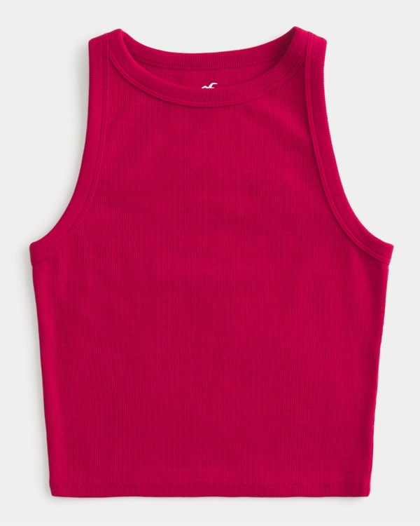 Ribbed High-Neck Tank, Red