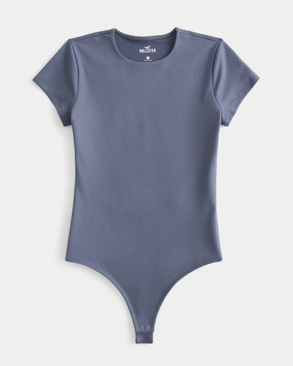 Soft Stretch Seamless Fabric Crew Bodysuit, Blue