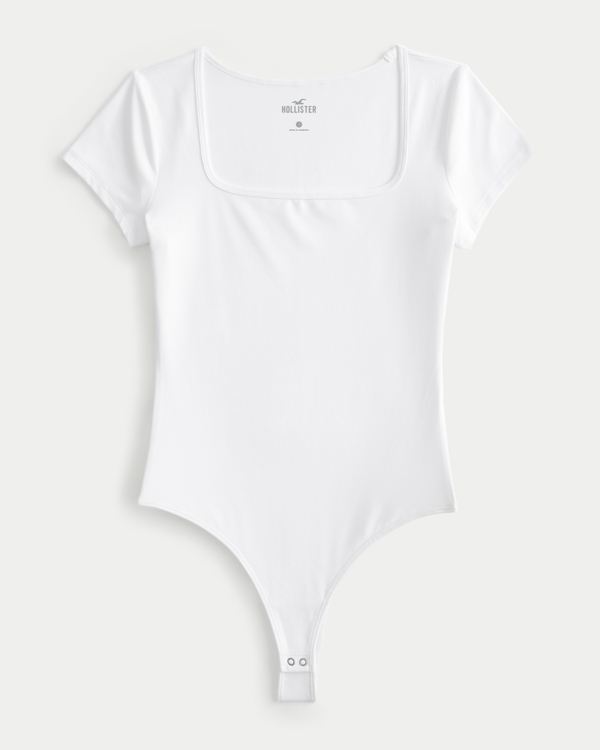 Soft Stretch Seamless Fabric Square-Neck Bodysuit, White