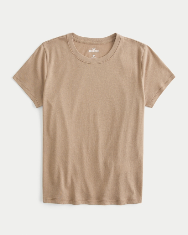Longer-Length Crew T-Shirt, Light Brown