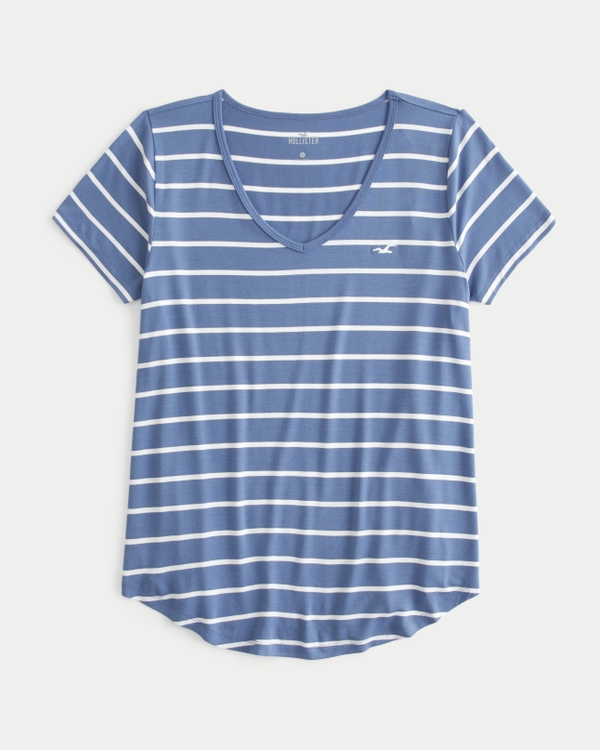 Hollister Women's Blue & White Striped Long Sleeve Shirt Small