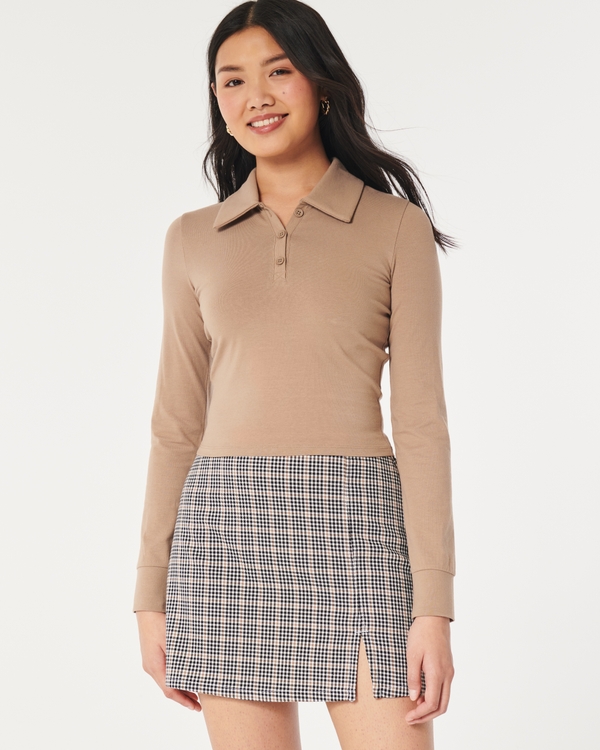 Long-Sleeve Polo, Light Brown