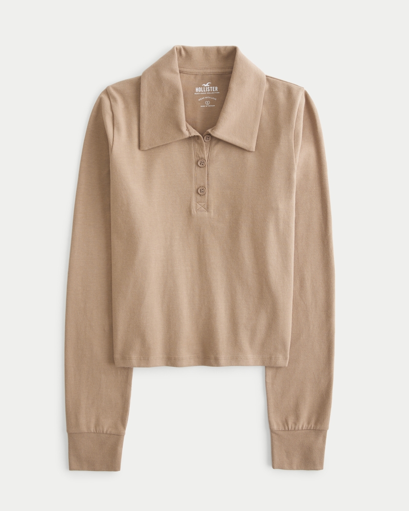 Women's Long-Sleeve Polo in Light Brown Size XXS from Hollister