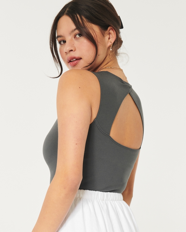 ASOS DESIGN seamless open back bodysuit with skinny straps in brown