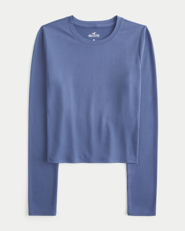 Hollister Lace Trim Henley Long-sleeved Top in Blue