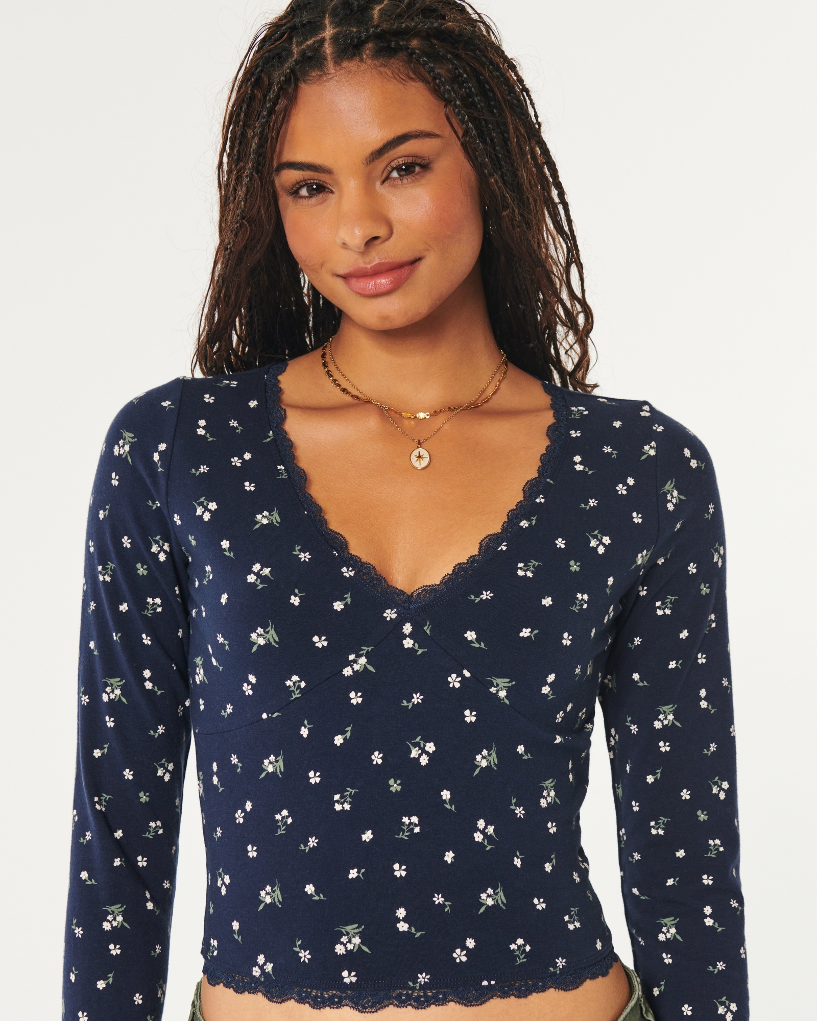 Hollister, Tops, Hollister Ladies Cold Shoulderblue Lace Long Sleeve Top  Us S