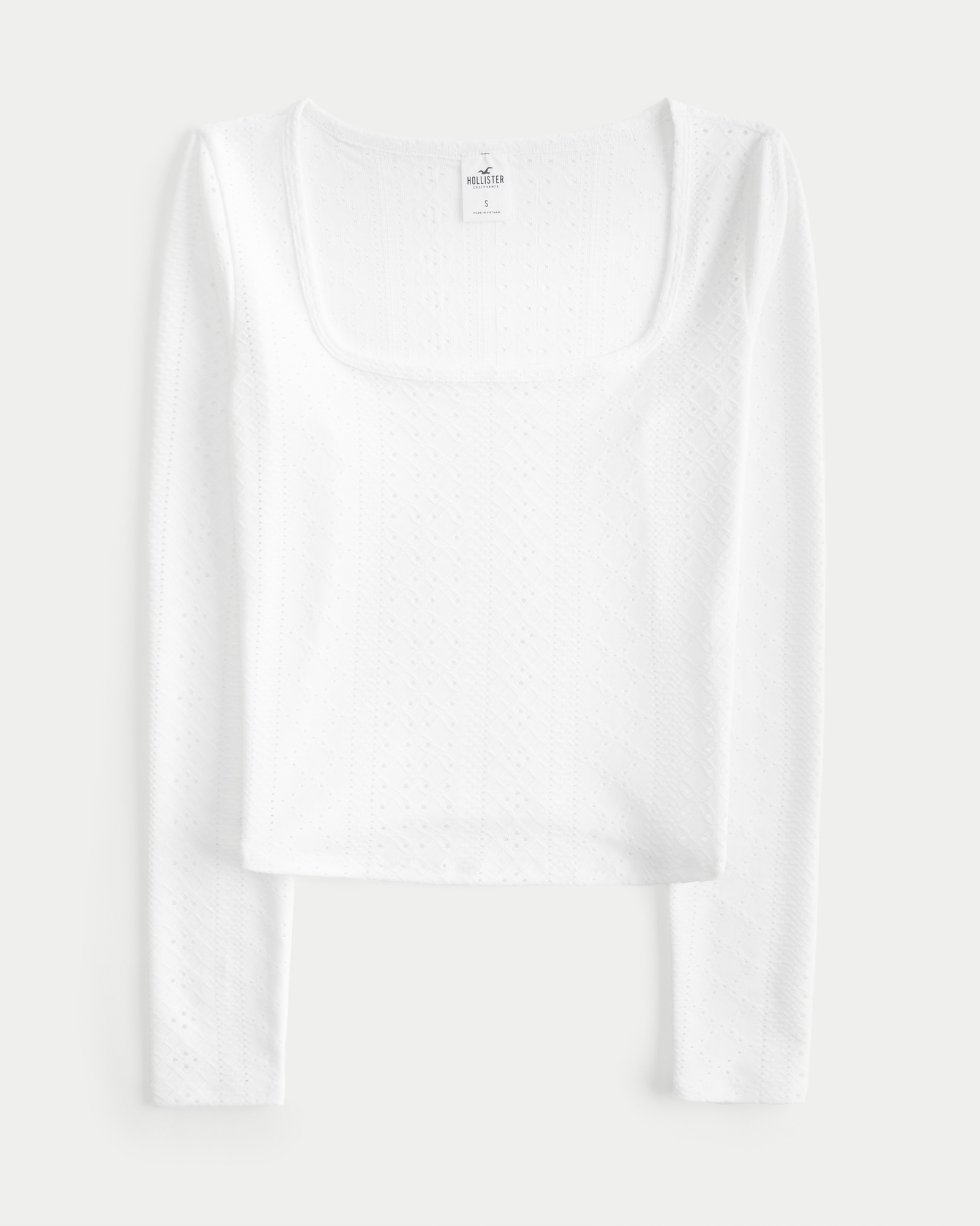 Crew Neck White Crinkle Top With Long Sleeve & Thumbholes With Cut Out Ring  Detail / Ultra Body Hugging -  Israel