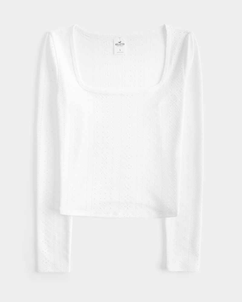 ODolls Collection logo long sleeve square neck crop top in white