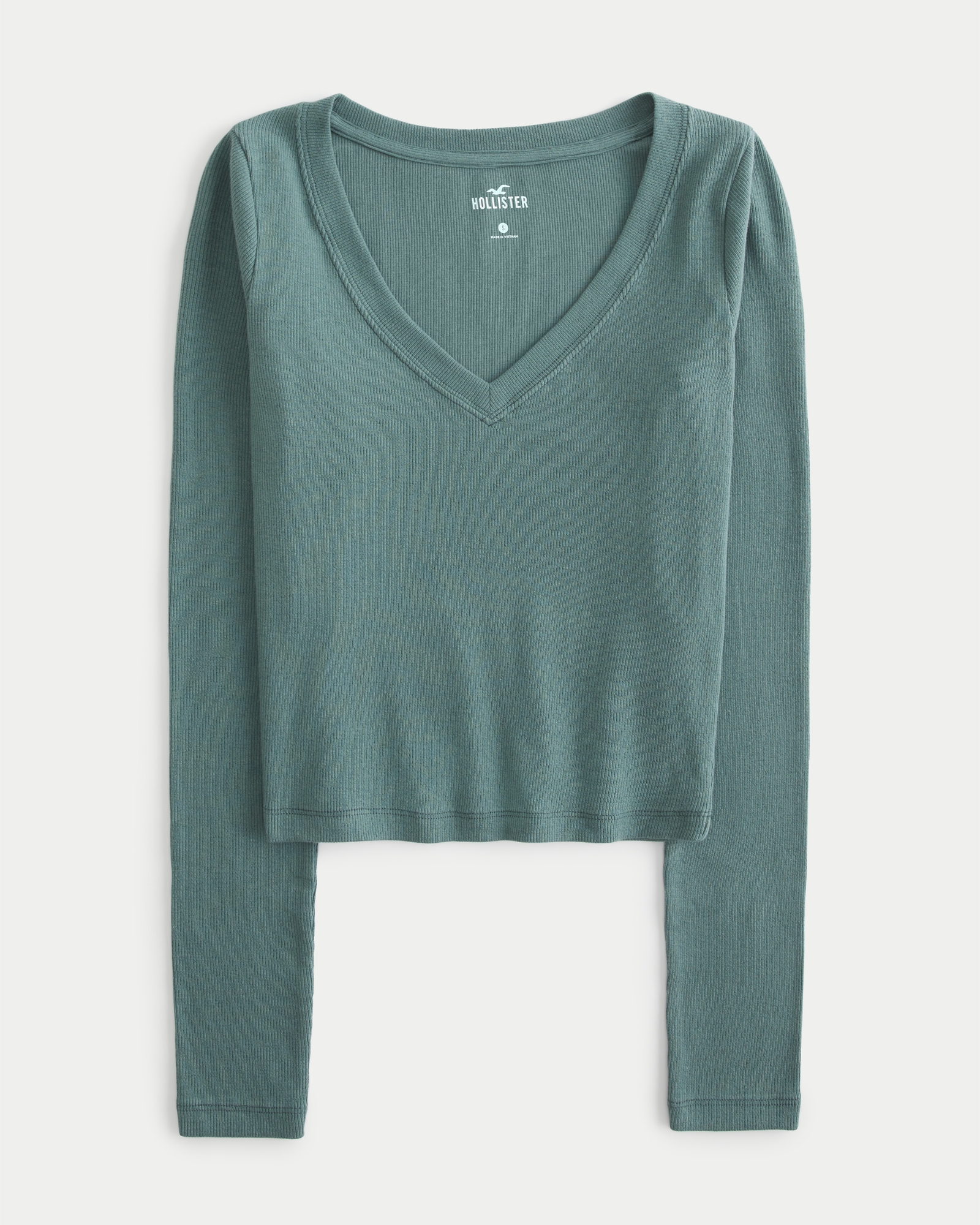Hollister Women’s Long Sleeve Shirt Green/White/Gray Top Size Medium