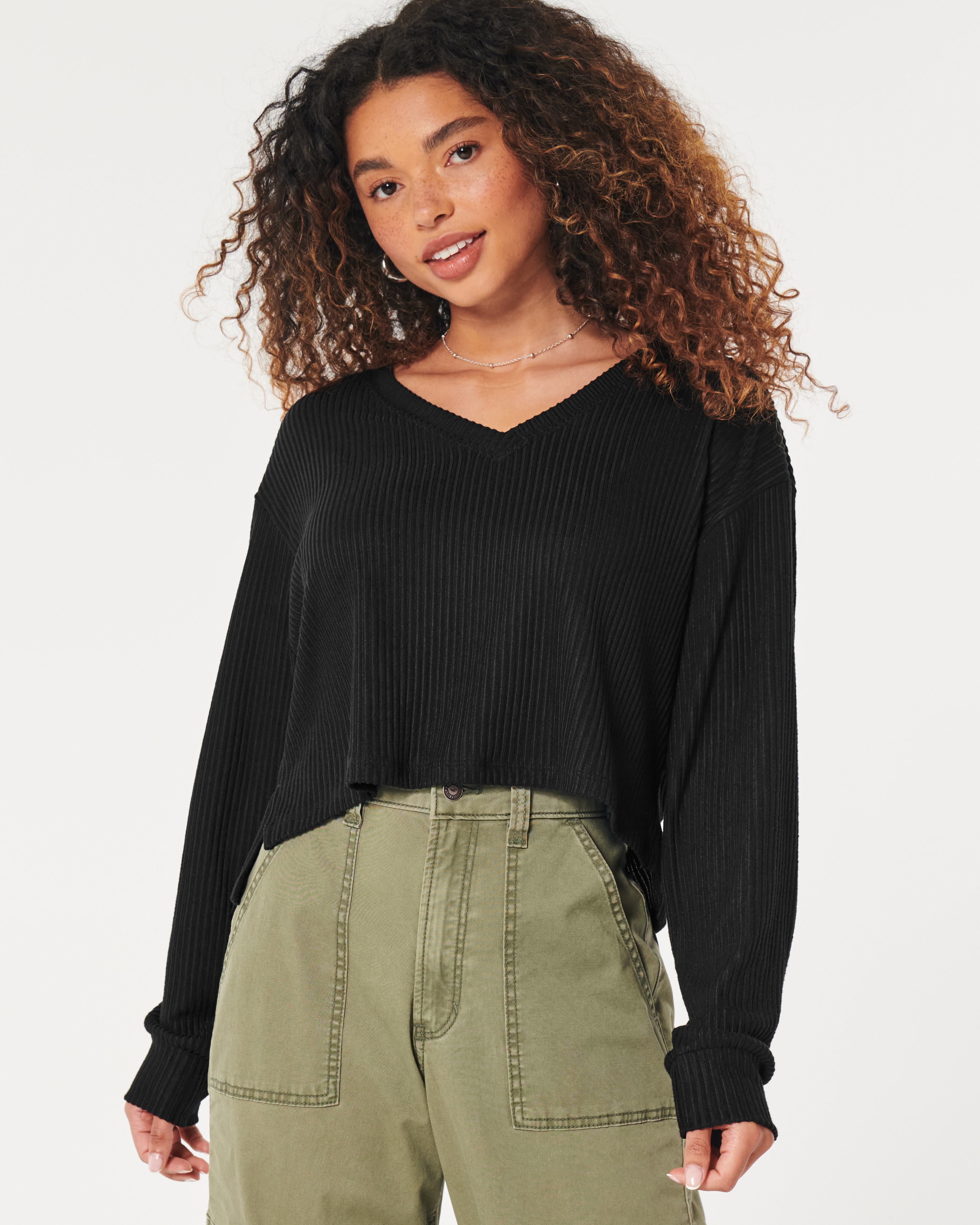 Easy Cozy Ribbed V-Neck Top