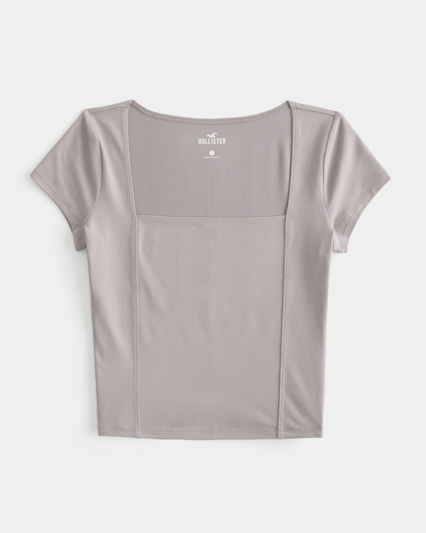 Seamed Square-Neck T-Shirt, Taupe