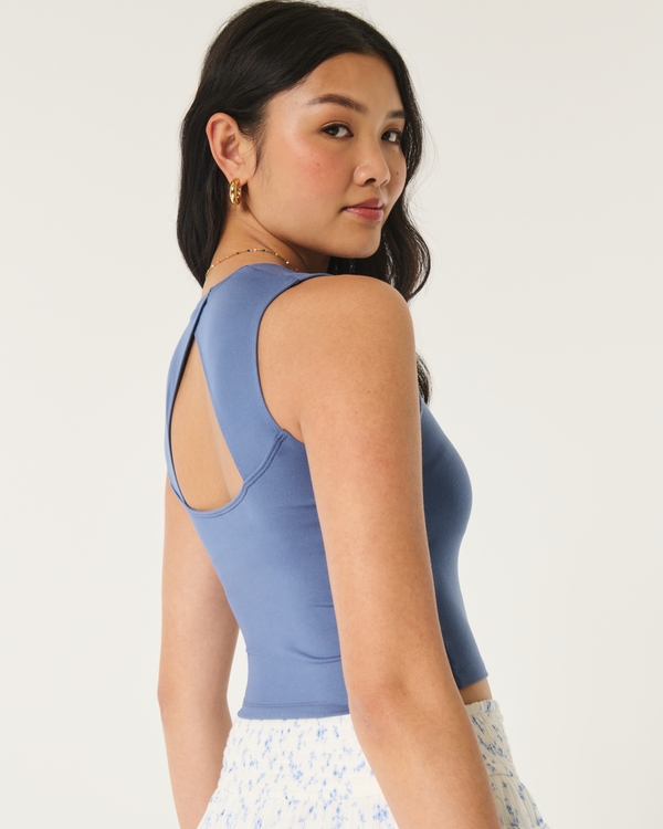 Soft Stretch Seamless Fabric Open Back Top, Blue