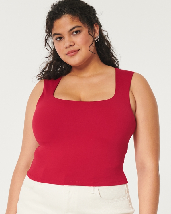 Soft Stretch Seamless Fabric Open Back Top, Red