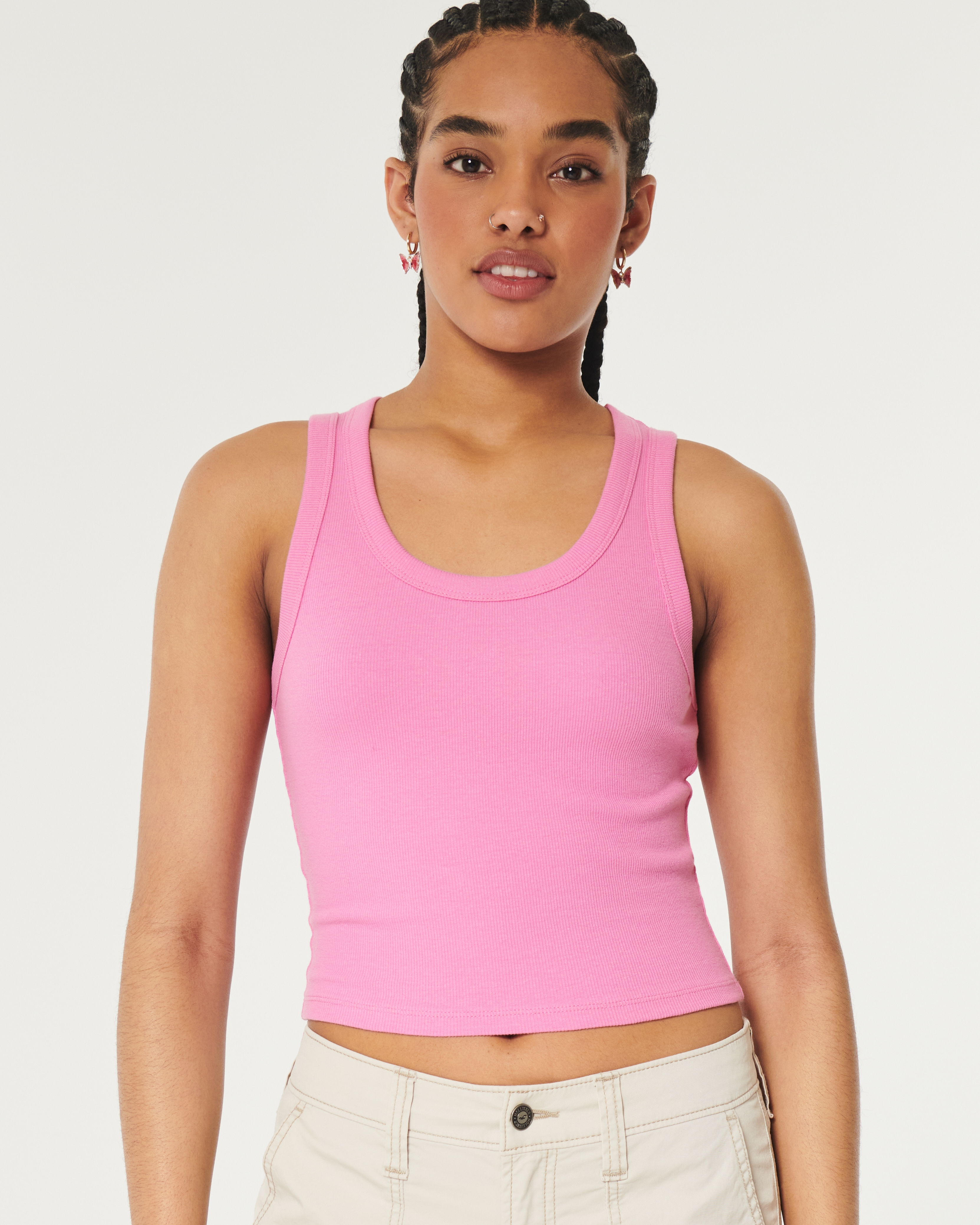 Women s Ribbed Scoop Tank in Pink Size XL SHORT from Hollister