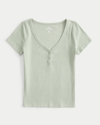Women s Ribbed Short Sleeve Icon Henley Women s Tops