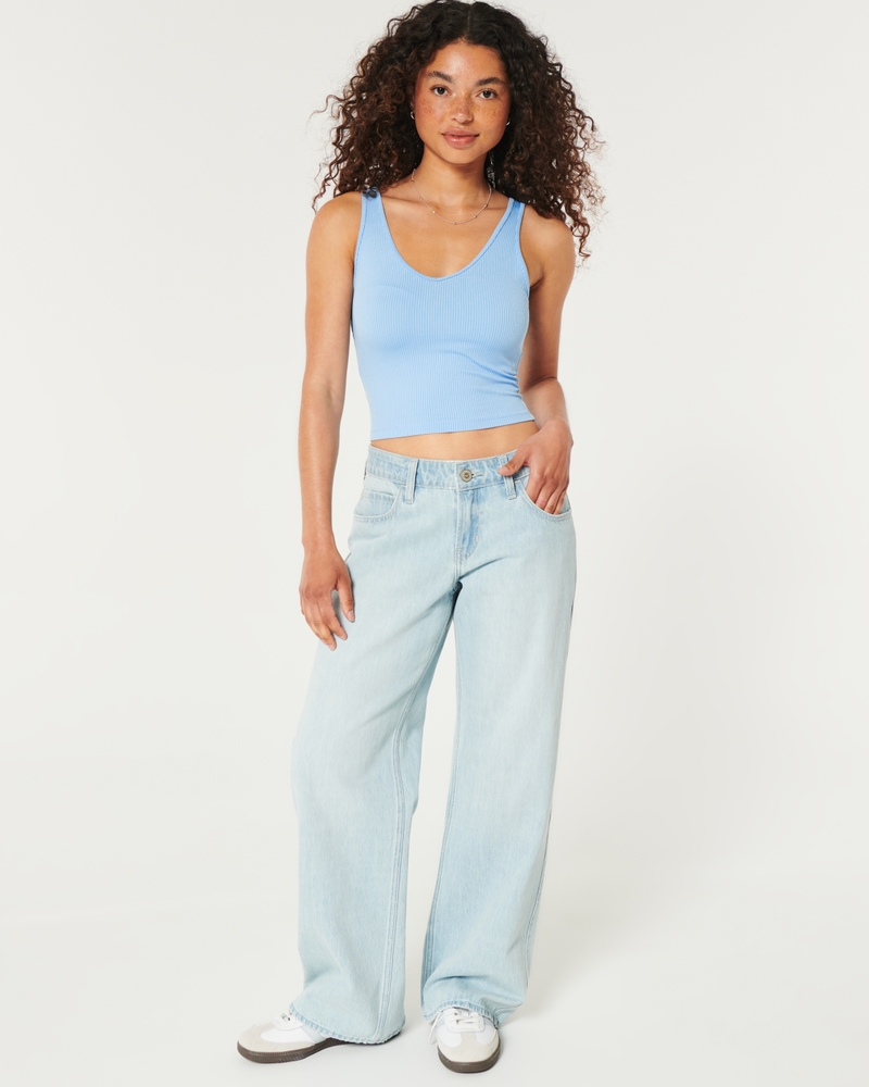 Ribbed Seamless Fabric V-Neck Tank