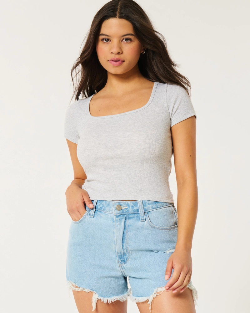 Ribbed Square-Neck Baby Tee
