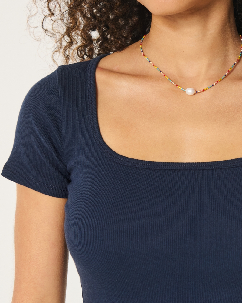 Ribbed Square-Neck Baby Tee