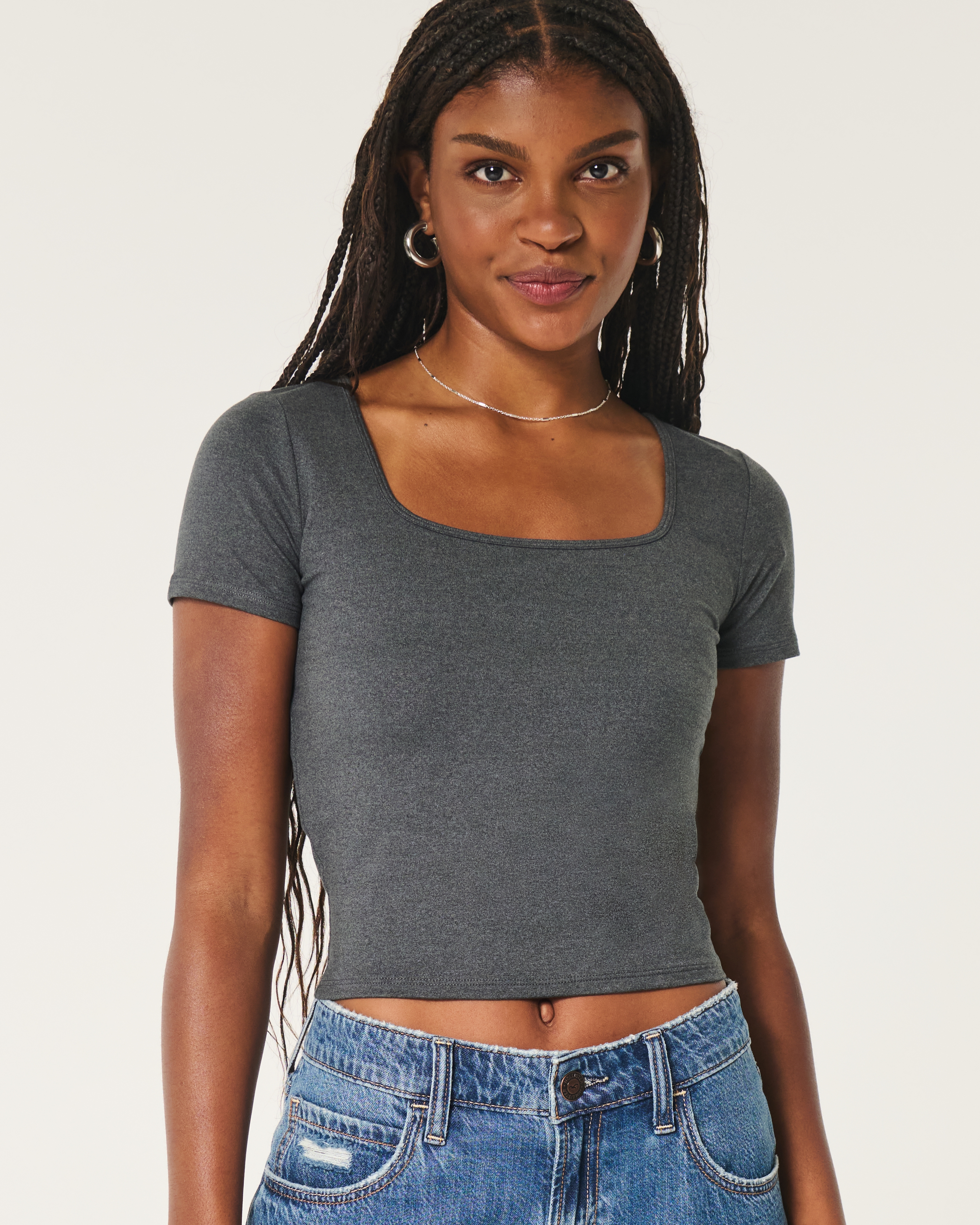 Soft Stretch Seamless Fabric Square-Neck Baby Tee