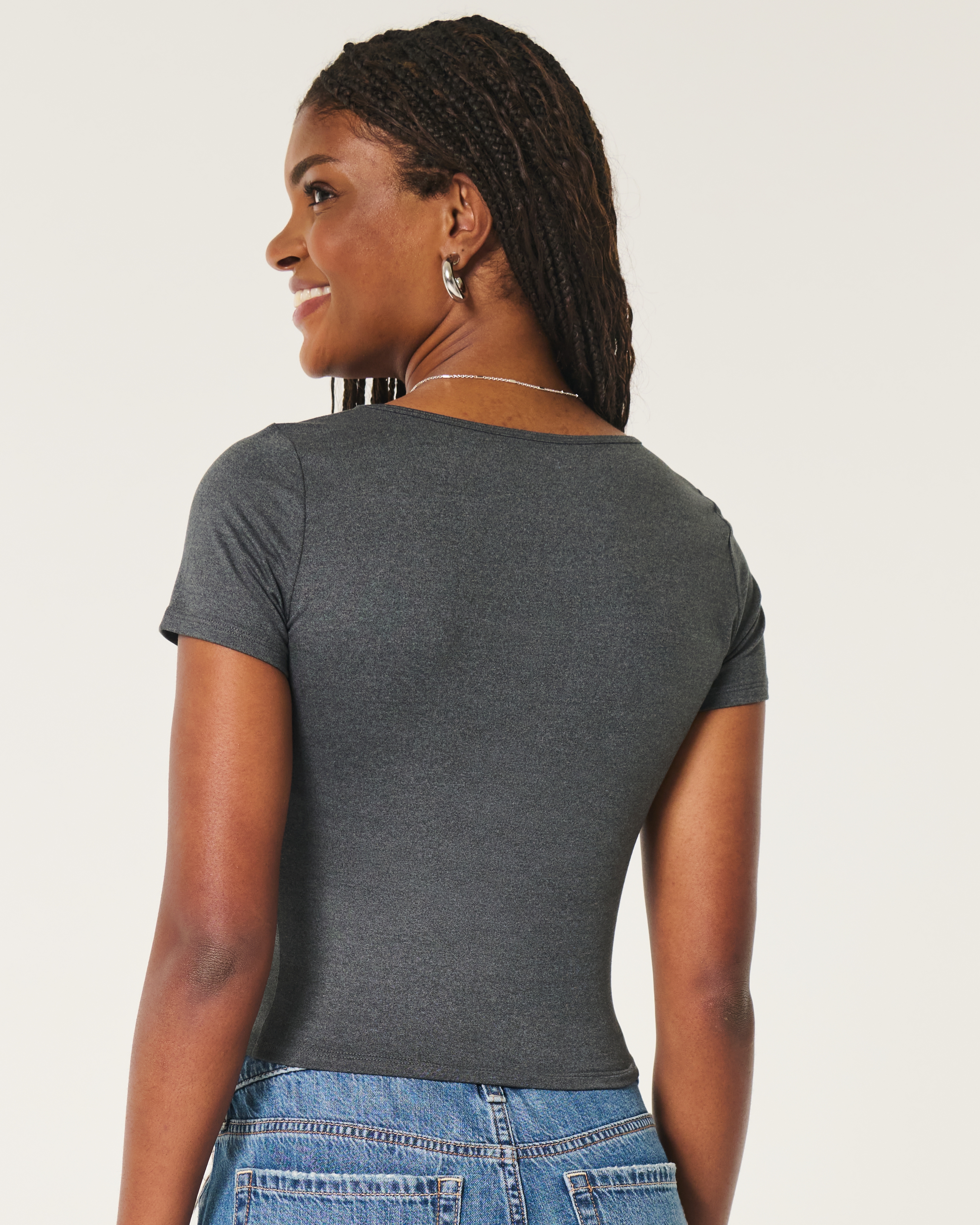 Soft Stretch Seamless Fabric Square-Neck Baby Tee