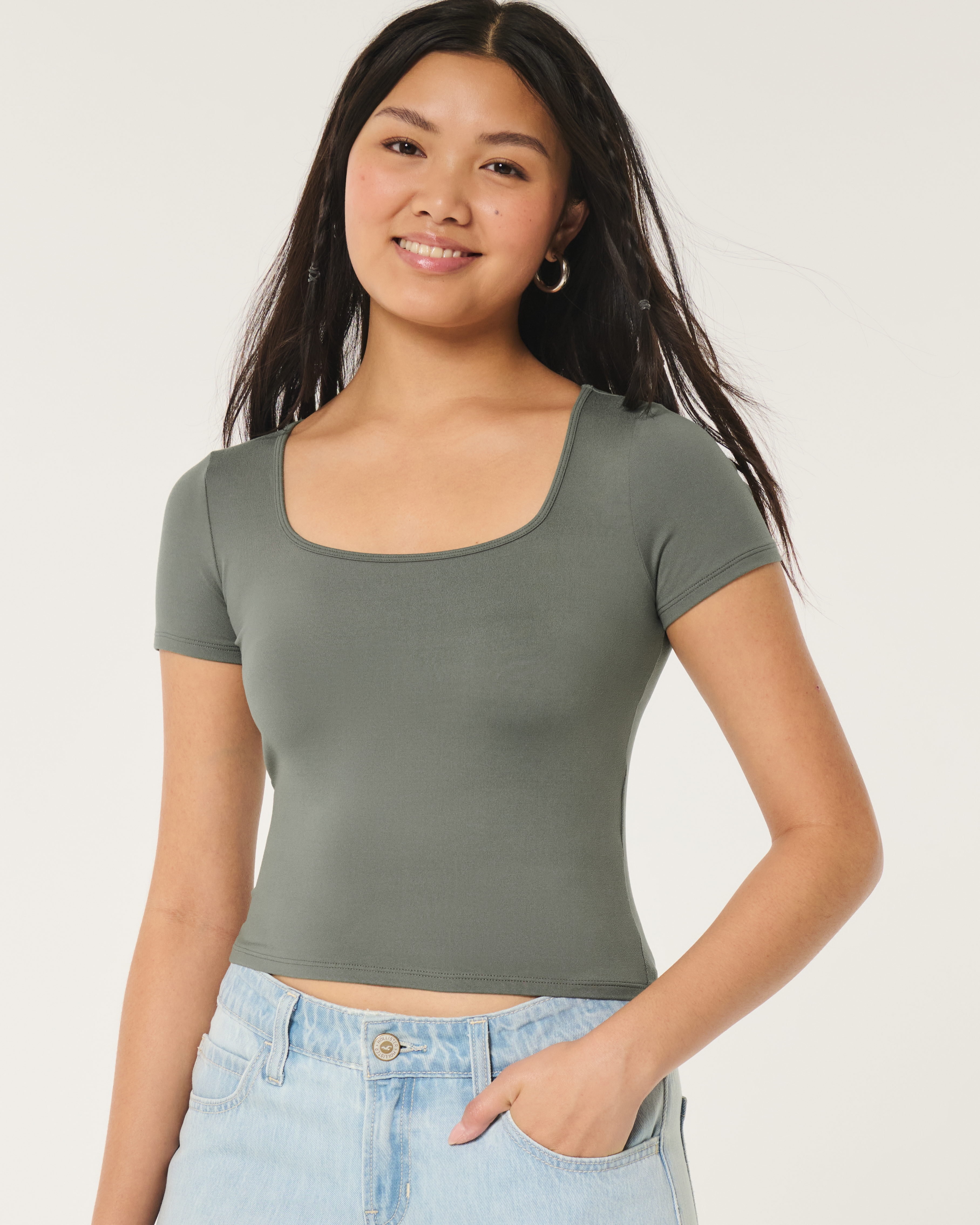 Soft Stretch Seamless Fabric Square-Neck Baby Tee